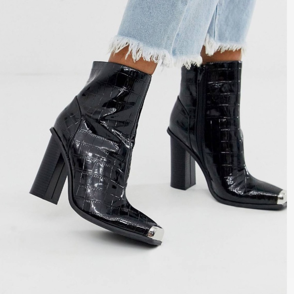 Public Desire heeled croc ankle boots toe cap 9